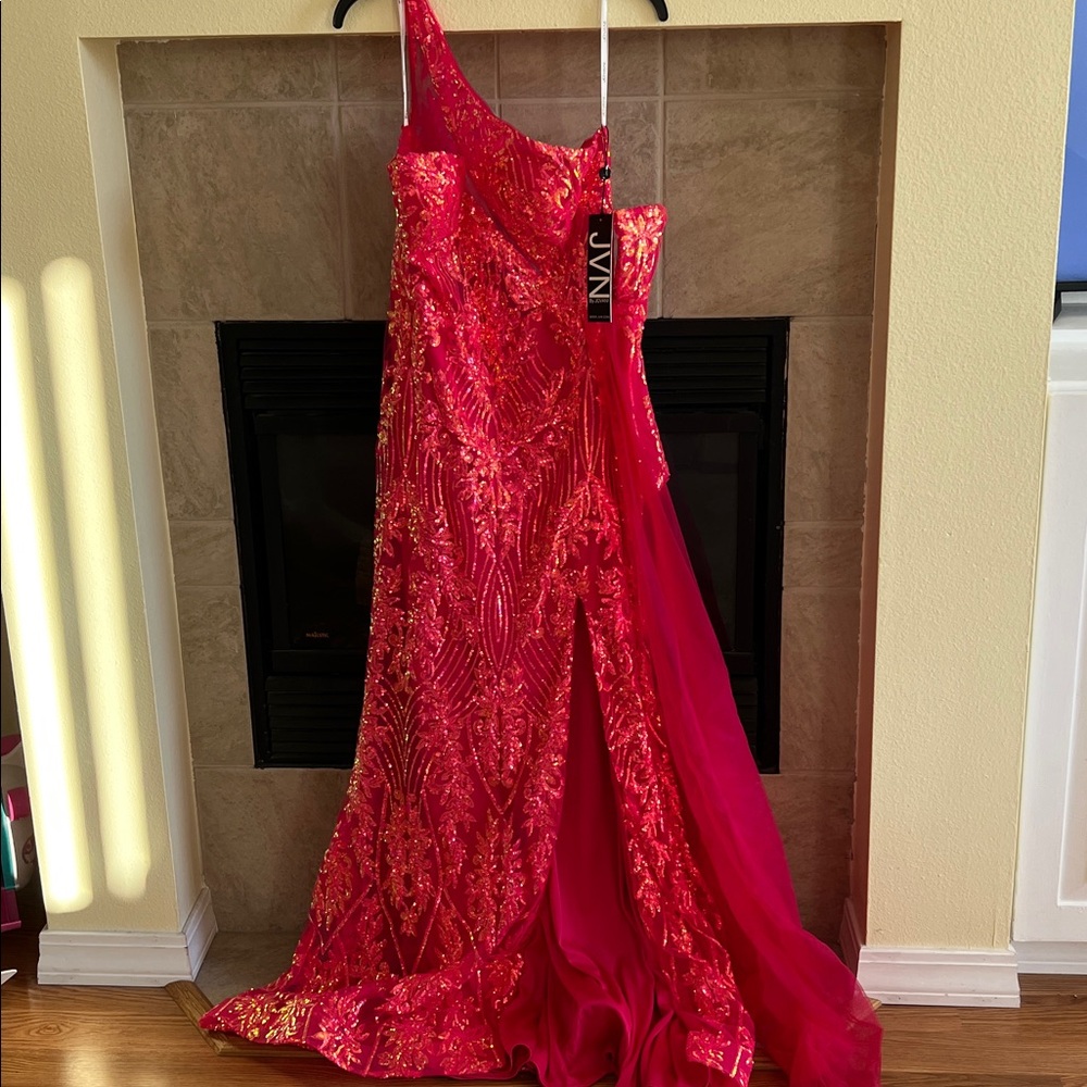 Fuchsia Sequin One Shoulder Gown 39384 - Picture 5 of 11
